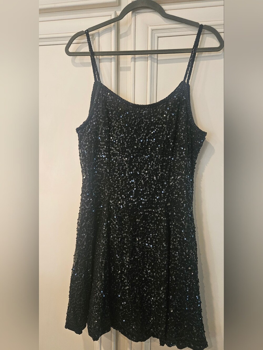 Vintage  Black Sequin Spaghetti Strap Dress